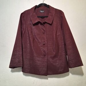 Leslie Fay Women Shiny Classic Blazer‎ Button-Up SzXL Maroon Burgundy